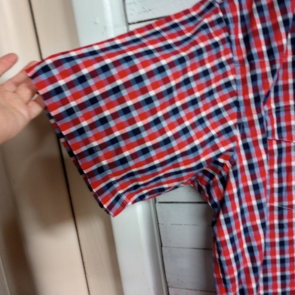 Vintage Wrangler Shirt Men's Pearl Snap XXL Red White Blue Short Sleeve Western - Picture 4 of 8